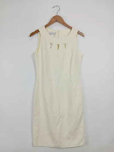 Barisal Damen Businesskleid Gr. 36 S Elegant Beige Leinen Cut-Outs