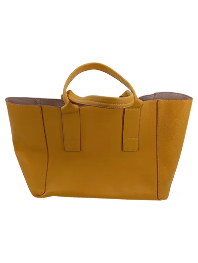 Damen Henkeltasche Senfgelb Kunstleder Shopper Handtasche 38x28cm