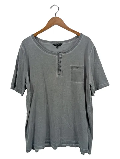 Ulla Popken Damen T-Shirt Grau meliert Gr. 50/5XL Casual mit Knopfleiste