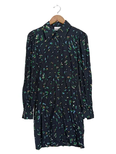 GANNI Damen Blusenkleid Gr. 36 S Blumenmuster Langarm Mehrfarbig Modern