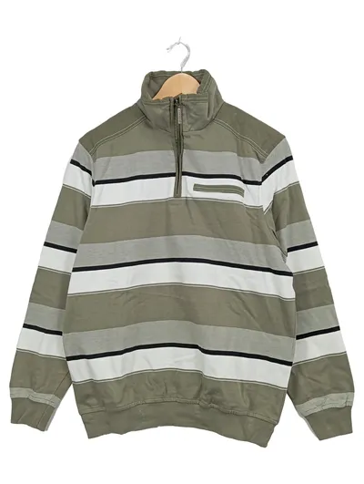 Babista Herren Pullover Troyer Gr. 52/XL Oliv Gestreift Baumwolle