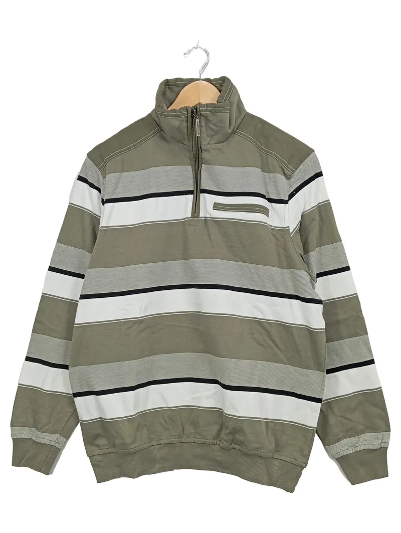 Babista Herren Pullover Troyer Gr. 52/XL Oliv Gestreift Baumwolle 1