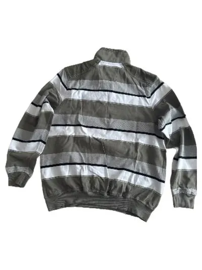 Babista Herren Pullover Troyer Gr. 52/XL Oliv Gestreift Baumwolle