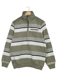 Babista Herren Pullover Troyer Gr. 52/XL Oliv Gestreift Baumwolle 3