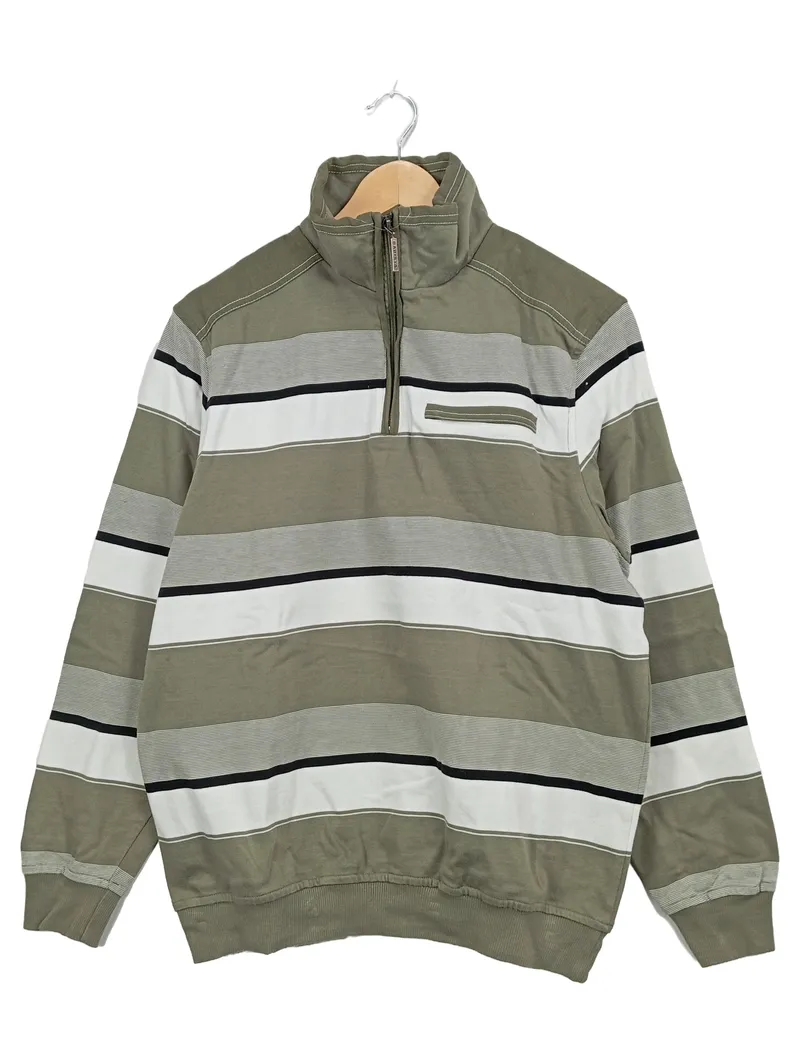 Babista Herren Pullover Troyer Gr. 52/XL Oliv Gestreift Baumwolle 3