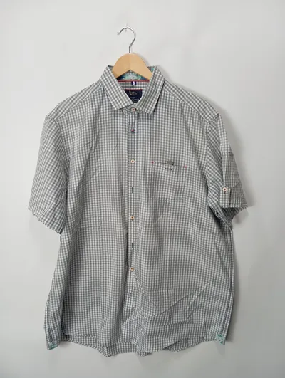 CASAMODA Herren Business Hemd Kurzarm Kariert Grau Größe 44/XS Baumwolle