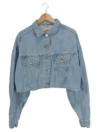 Topshop Damen Jeansjacke Gr. 40 L Blau Cropped Casual
