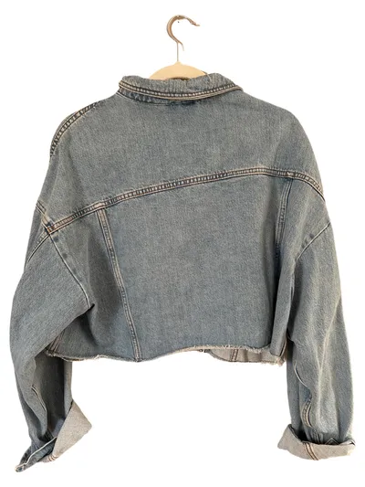 Topshop Damen Jeansjacke Gr. 40 L Blau Cropped Casual