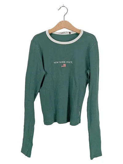 America Today Damen Langarmshirt New York State Grün Gr. XS Casual