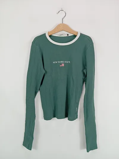 America Today Damen Langarmshirt New York State Grün Gr. XS Casual