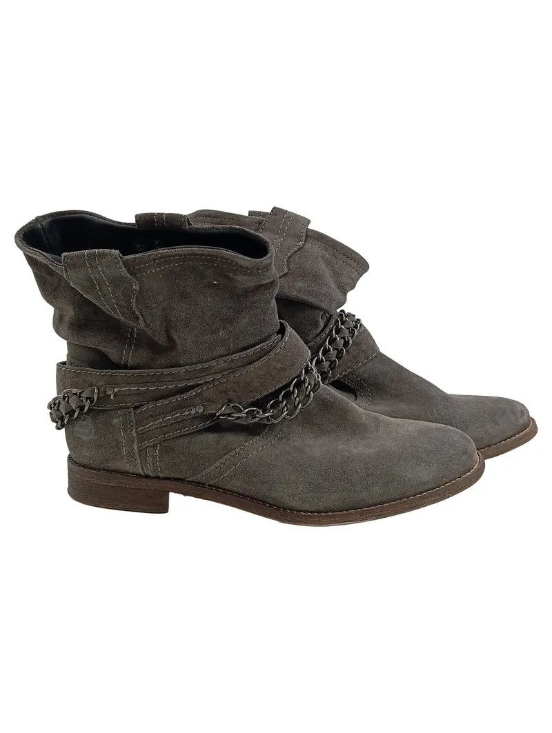 Bullboxer Damen Stiefelette Wildleder Grau Gr. 39 Casual Slip-On Lederdetails 1