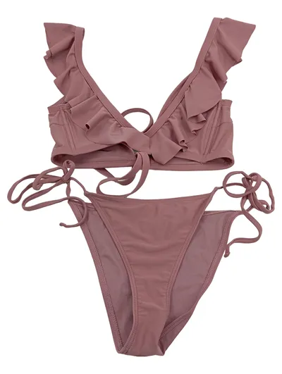 ASOS Damen Bikini Set Pink Gr. 80 J Feminin Rüschen Badeanzug