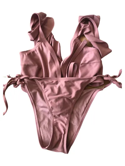 ASOS Damen Bikini Set Pink Gr. 80 J Feminin Rüschen Badeanzug
