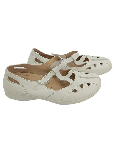 Hotter Damen Sandalen Gr. 40 Weiß Komfortabel Lochmuster Klettverschluss Leder
