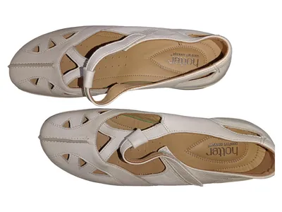 Hotter Damen Sandalen Gr. 40 Weiß Komfortabel Lochmuster Klettverschluss Leder