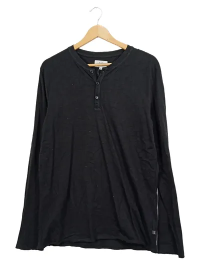 Q/S designed by Herren Langarmshirt Henley Gr. 50/L Schwarz Baumwolle Casual