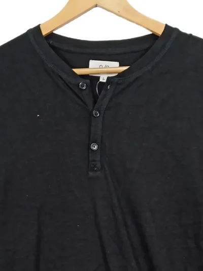 Q/S designed by Herren Langarmshirt Henley Gr. 50/L Schwarz Baumwolle Casual