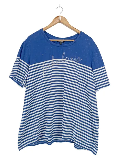 Ulla Popken Damen T-Shirt 50x52 Blau Weiß Gestreift Maritim