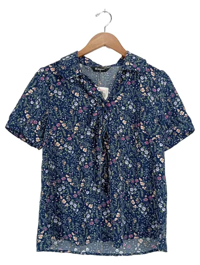 Allegra K Damen Bluse Blumenmuster Schleife Kurzarm Blau Gr. 38;M