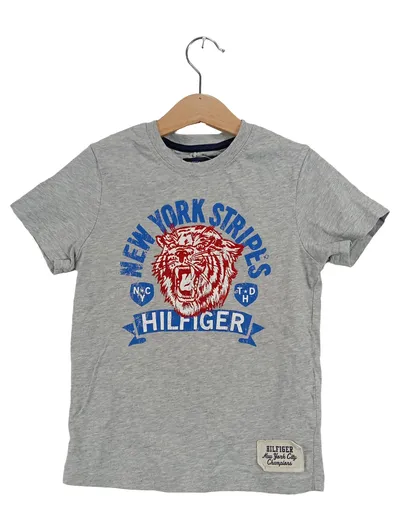Tommy Hilfiger Kinder T-Shirt Gr. 116 New York Stripes Tiger Grau