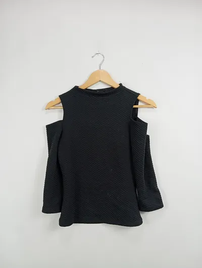 Monki Damen Langarmshirt Schwarz Gr. 34/XS mit Cut-Outs Modern