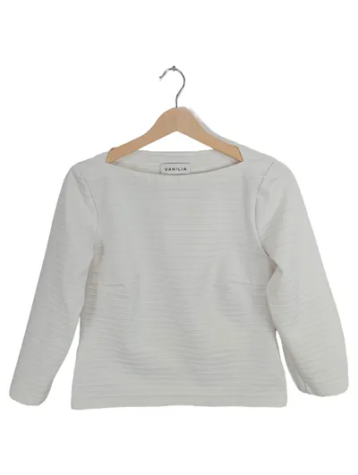 Vanilia Damen Bluse Gr. 40 L Weiß Modern Strukturmuster