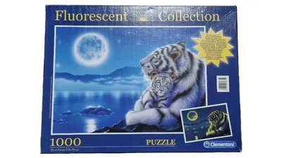 Clementoni Puzzle 1000 Teile Fluorescent Collection Weißer Tiger Mond