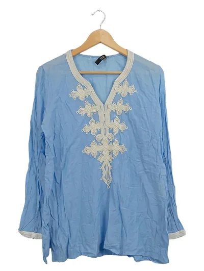 Steffen Schraut Damen Bluse Tunika 42/XL Blau Stickerei Bohemian
