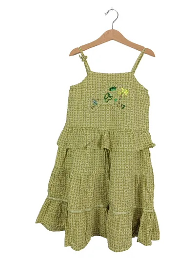 JETTE Kinder Sommerkleid Gr. 128 Grün Baumwolle Casual Rüschen