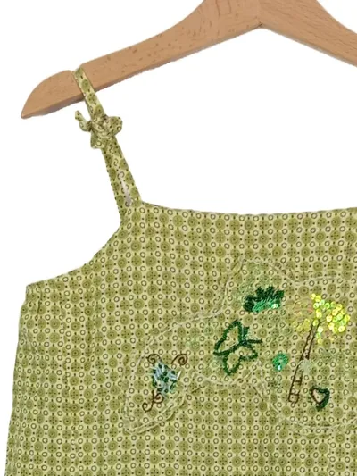 JETTE Kinder Sommerkleid Gr. 128 Grün Baumwolle Casual Rüschen