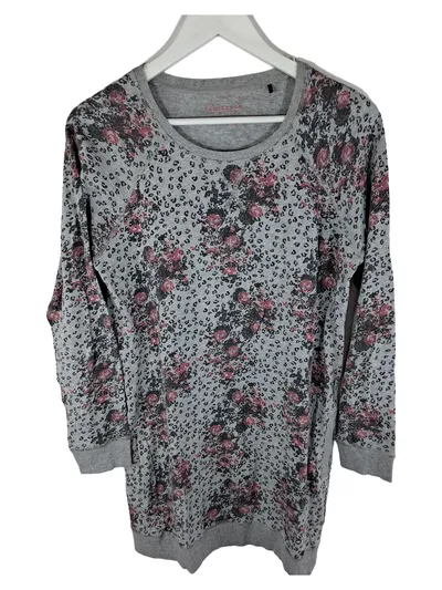 Schiesser Damen Nachthemd Gr. L/40 Grau Blumenmuster Baumwolle Modal