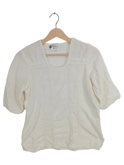 Manolita Damen Bluse Gr. 38 Weiß Baumwolle Stickerei Kurzarm Feminin
