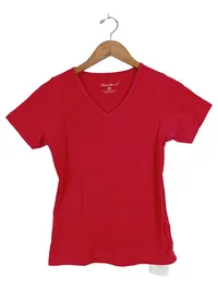 Eddie Bauer Damen T-Shirt Rot Gr. 34;XS V-Ausschnitt Casual Baumwolle 1