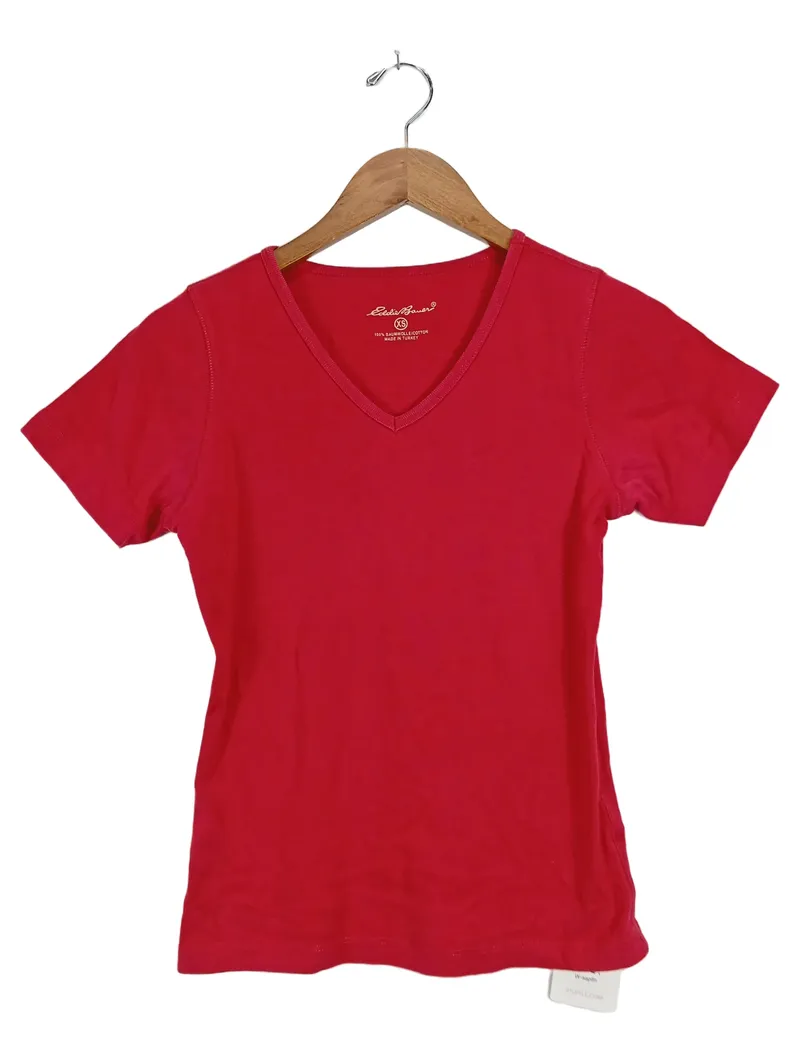 Eddie Bauer Damen T-Shirt Rot Gr. 34;XS V-Ausschnitt Casual Baumwolle 1