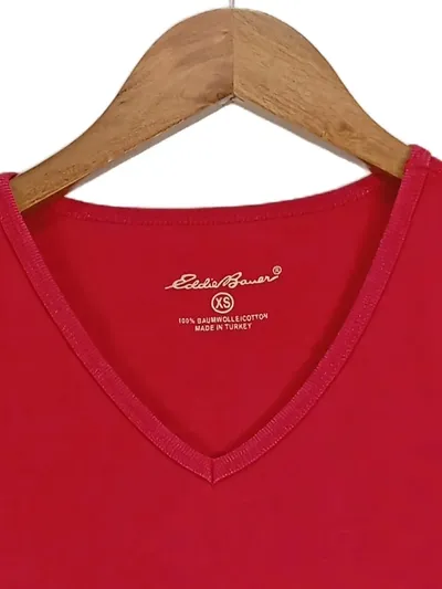 Eddie Bauer Damen T-Shirt Rot Gr. 34;XS V-Ausschnitt Casual Baumwolle