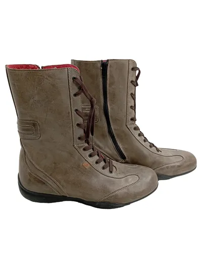 Pratik Damen Stiefel Gr. 37 Grau Leder Schnürstiefel Reißverschluss