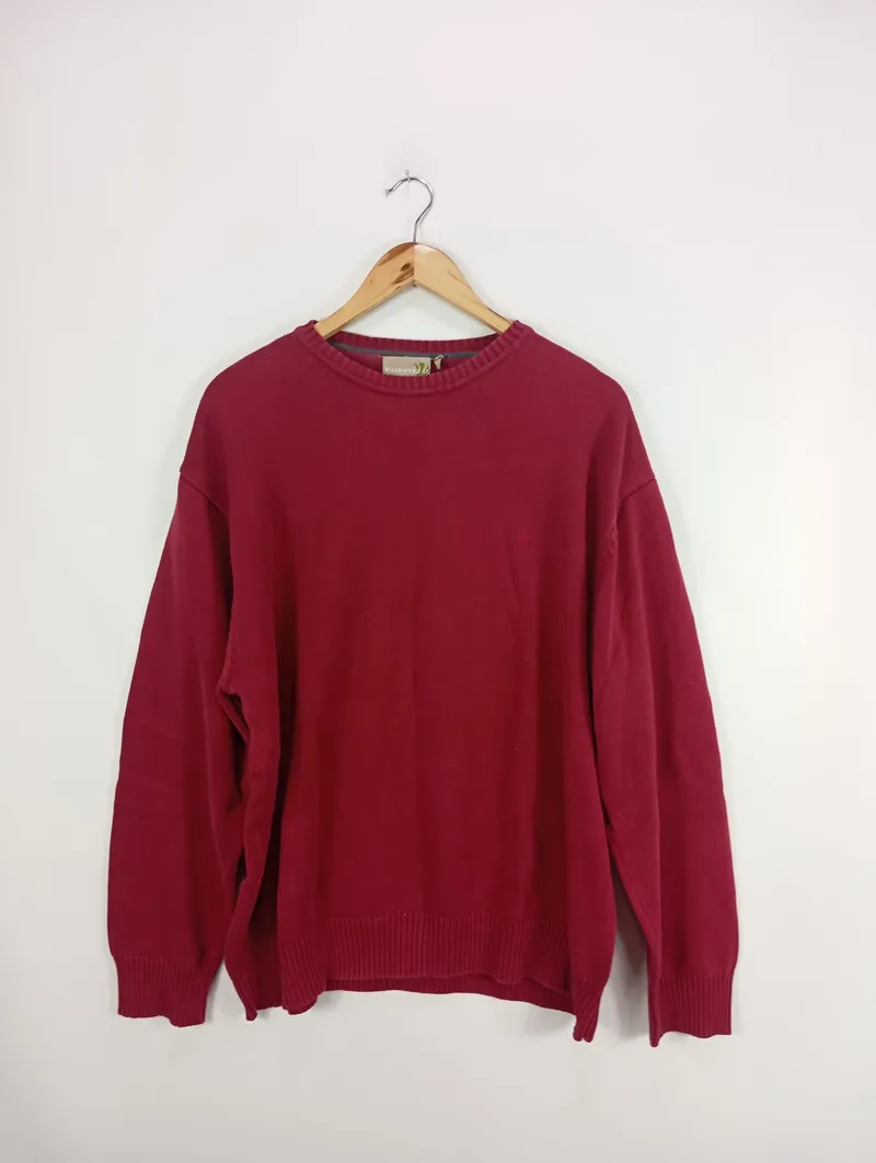 Fairfield Herren Pullover Rot Gr. XXL Casual Baumwolle Rippstrick Logo 2