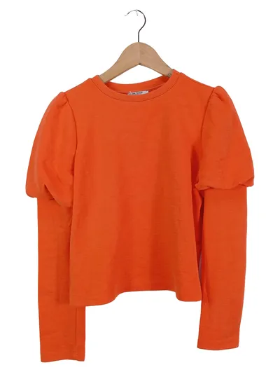 ZARA TRAFALUC Damen Langarmshirt Gr. S Orange Rüschen Modern Casual