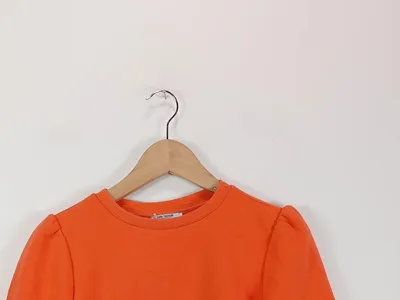 ZARA TRAFALUC Damen Langarmshirt Gr. S Orange Rüschen Modern Casual
