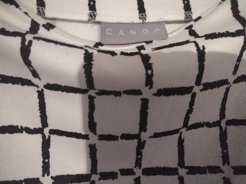 CANDA Damen T-Shirt 3/4 Arm Kariert Weiß Gr. XL 42 Polyester 3