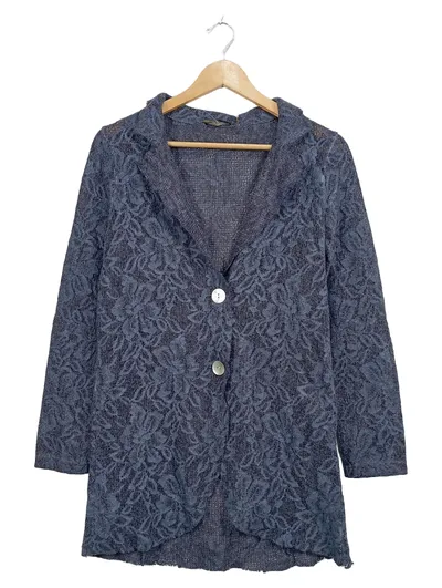 Anna Justper Strickjacke Damen Elegant Spitze Blau Gr. 38 M Floralmuster Langarm