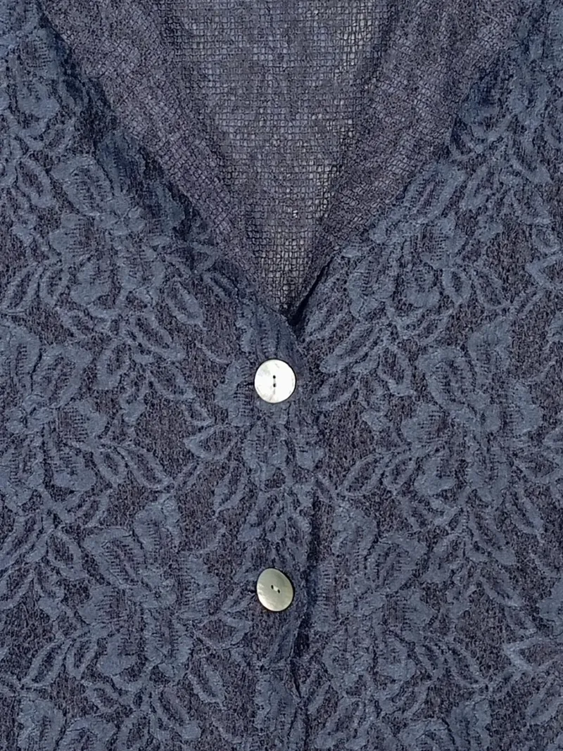 Anna Justper Strickjacke Damen Elegant Spitze Blau Gr. 38 M Floralmuster Langarm 3