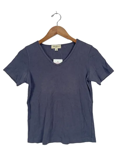 Eddie Bauer Damen T-Shirt V-Ausschnitt Gr. 34/XS Blau Casual Baumwolle