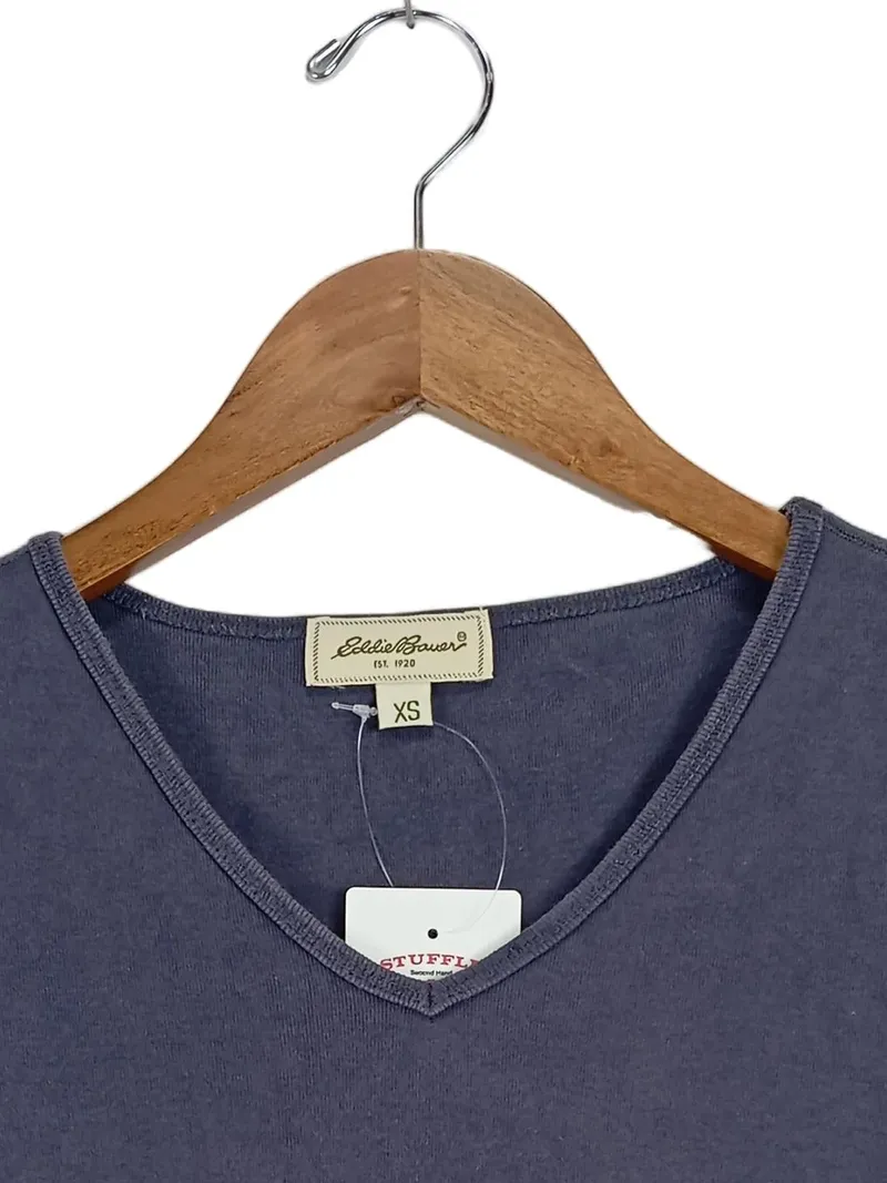 Eddie Bauer Damen T-Shirt V-Ausschnitt Gr. 34/XS Blau Casual Baumwolle 2