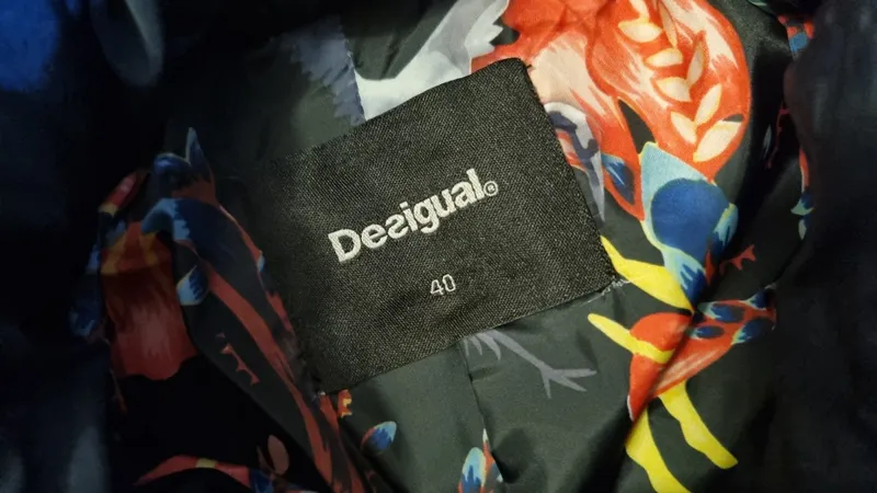 Desigual Damen Steppjacke Blau Floralmuster Stickerei Applikation L 40 5