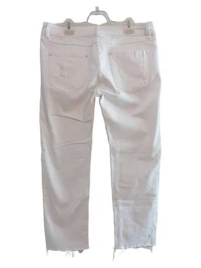 Blue Monkey Straight Leg Jeans Damen Hose Weiß Gr. W31 L25 Stickerei Fransen