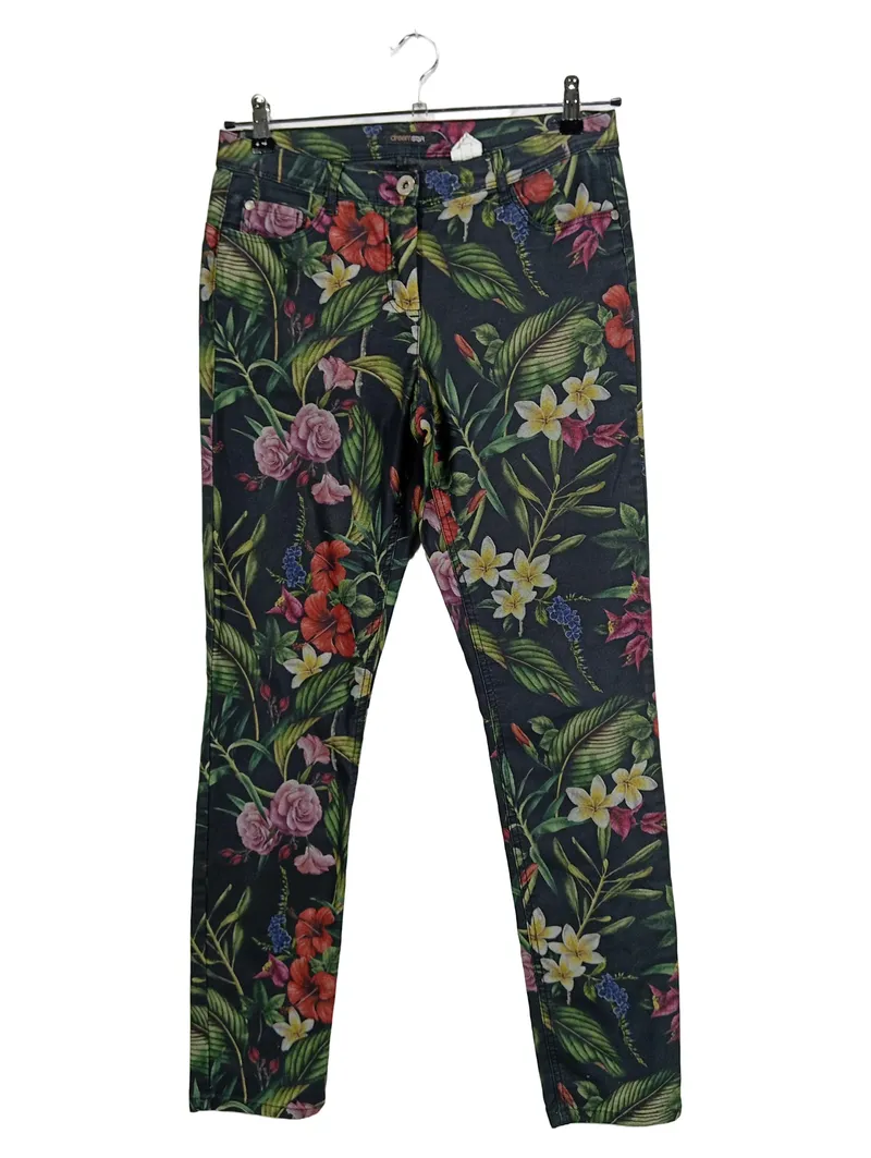Dreamstar Damen Stoffhose Blumenmuster Mehrfarbig Gr. 40 Casual 1
