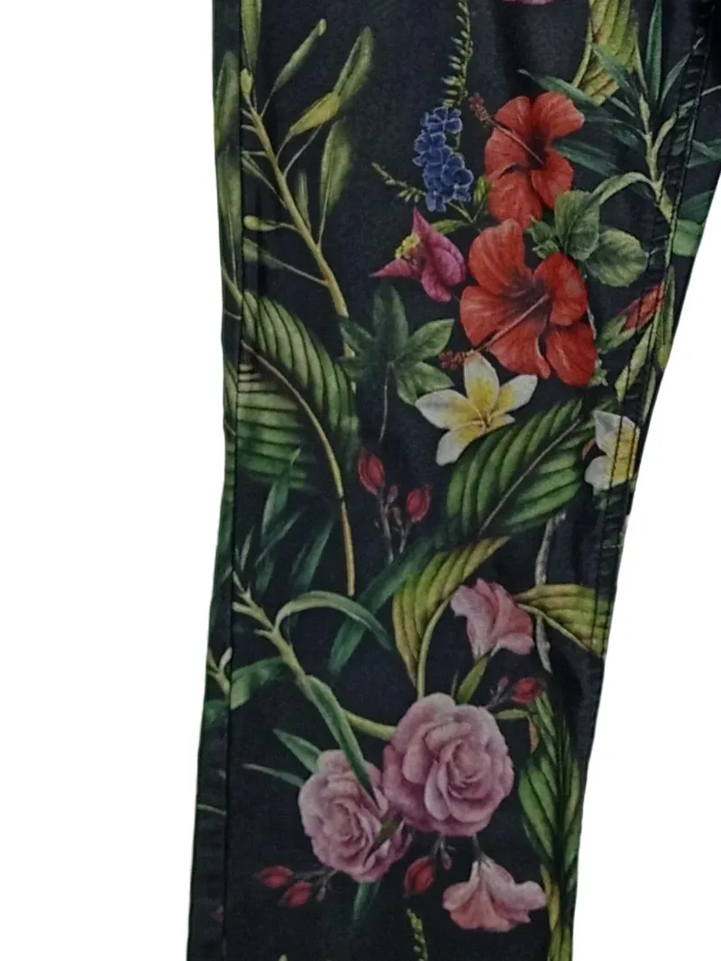 Dreamstar Damen Stoffhose Blumenmuster Mehrfarbig Gr. 40 Casual 3