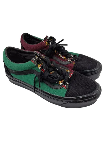 Vans Old Skool Sneaker Low Patchwork Cord Grün Bordeaux Schwarz Gr. 38