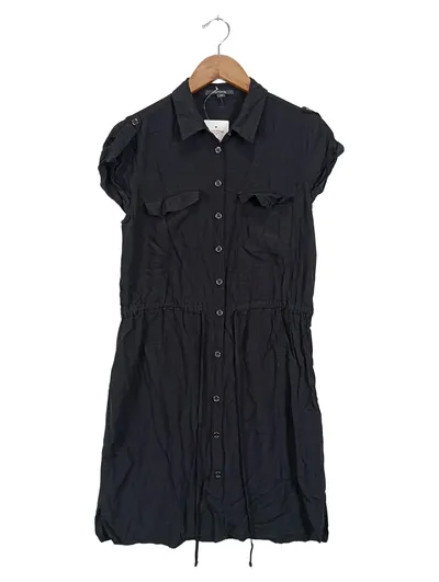 comma Damen Hemdbluse Gr. 40 L Schwarz Casual Viskose Kurzarm